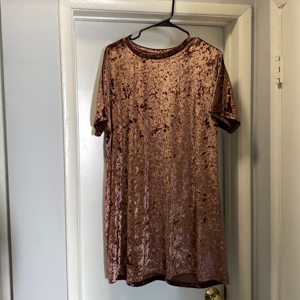 Crushed Brown Velvet T Shirt Dress Size Large